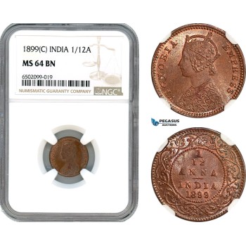 AH645, India (British) Victoria, 1/12 Anna 1899 C, Calcutta Mint, NGC MS64BN
