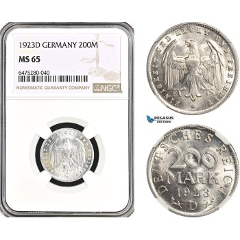AH68, Germany, Weimar, 200 Mark 1923 D, Munich Mint, NGC MS65