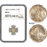 AH713, Netherlands East Indies, 1/10 Gulden 1882, Utrecht Mint, Silver, NGC MS63