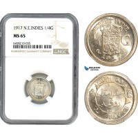 AH716, Netherlands East Indies, Wilhelmina, 1/4 Gulden 1917, Utrecht Mint, Silver, NGC MS65