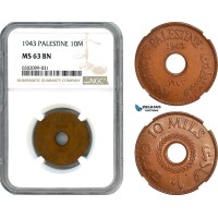 AH722, Palestine, 10 Mils 1943, London Mint, NGC MS63BN
