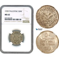 AH726, Palestine, 50 Mils 1939, London Mint, Silver, NGC MS62