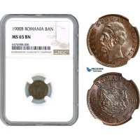 AH739, Romania, Carol I, 1 Ban 1900 B, Bucharest Mint, NGC MS65BN