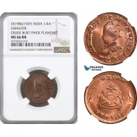 AH77, India, Gwalior, 1/4 Anna VS1986 (1929)  Crude Bust, Thick Plankhet, NGC MS66RB