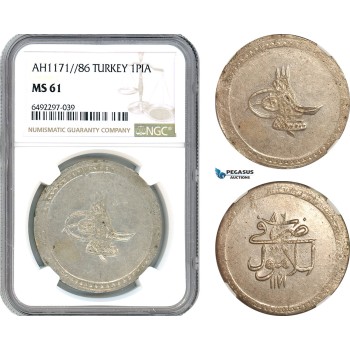 AH818, Ottoman Empire, Turkey, Mustafa III, 1 Piastre AH1171/86, Islambul (Istanbul) Mint, NGC MS61