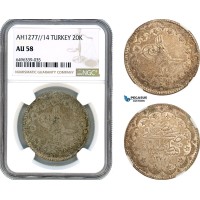 AH829, Ottoman Empire, Turkey, Abdul Aziz, 20 Kurush AH1277//14, Kostantiniye Mint, Silver, NGC AU58