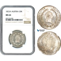 AI028, Austria, Franz II, 20 Kreuzer 1823 A, Vienna Mint, Silver, NGC MS64