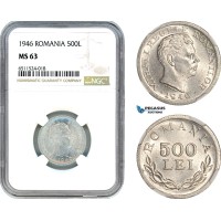 AI101, Romania, Mihai I, 500 Lei 1946, Bucharest Mint, NGC MS63