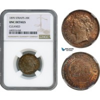 AI201, Straits Settlements, Victoria, 20 Cents 1895, London Mint, Silver, NGC UNC Det.