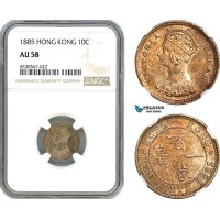 AI248, Hong Kong, Victoria, 10 Cents 1885, London Mint, Silver, NGC AU58