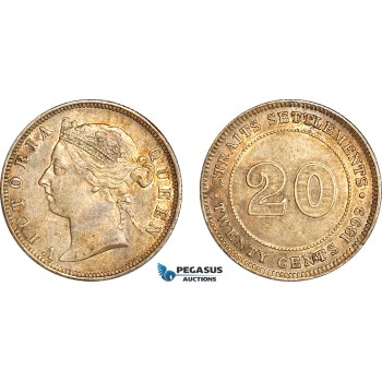 AI298, Straits Settlements, Victoria, 20 Cents 1899, Silver, EF
