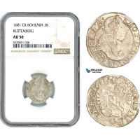 AI328, Bohemia, Leopold I, 3 Kreuzer 1681, Kuttenberg Mint, Silver, NGC AU50