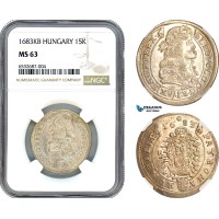 AI336, Hungary, Leopold I, 15 Kreuzer 1683 KB, Kremnitz Mint, Silver, NGC MS63