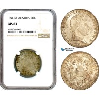 AI343, Austria, Ferdinand I, 20 Kreuzer 1841 A,  Vienna Mint, Silver, NGC MS63