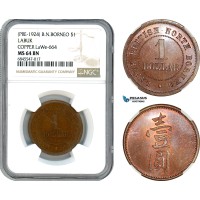 AI420, British North Borneo, 1 Dollar ND, Pre 1924, Labuk, Copper, LaWe-664, NGC PF64BN