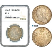 AI440, India, Edward VII, 1 Rupee 1906 C, Calcutta Mint, Silver, NGC MS61