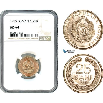 AI458, Romania, Peoples Republic, 25 Bani 1955, NGC MS64