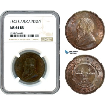 AI474, South Africa (ZAR) 1 Penny 1892, Berlin Mint, NGC MS64BN