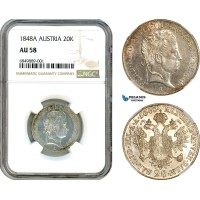 AI487, Austria, Ferdinand I, 20 Kreuzer 1848 A, Vienna Mint, Silver, NGC AU58