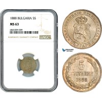 AI515, Bulgaria, Ferdinand I, 5 Stotinki 1888, Brussels Mint, NGC MS63