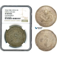 AI518, China, Chihli, 1 Dollar Yr. 34 (1908) Silver, L&M 465, NGC XF Det. Chopmarked 