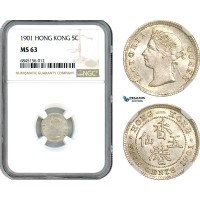 AI524, Hong Kong, Victoria, 5 Cents 1901, Silver, NGC MS63