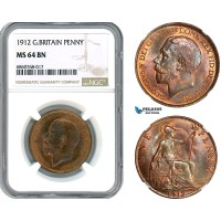 AI584, Great Britain, George V, 1 Penny 1912, London Mint, NGC MS64BN