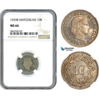 AI587, Switzerland, 10 Rappen 1929 B, Bern Mint, NGC MS66