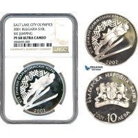 AI602, Bulgaria, 10 Leva 2001, Salt Lake City Olympics, Sofia Mint, Silver, NGC PF68 Ultra Cameo