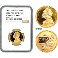 AI608, Sweden, Nobel Prize Centennial 2000 Kronor 2001, Eskilstuna Mint, Gold, NGC PF69 Ultra Cameo