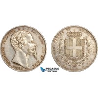 AI645, Italy, Sardinia, Victor Emmanuel II, 5 Lire 1859 P, Genoa Mint, Silver, Toned, VF-EF