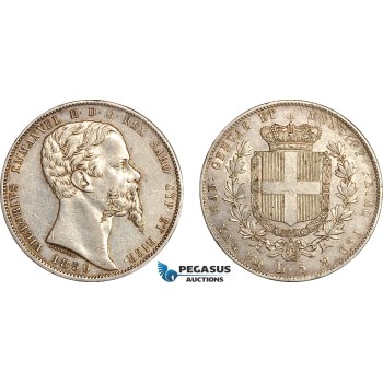 AI645, Italy, Sardinia, Victor Emmanuel II, 5 Lire 1859 P, Genoa Mint, Silver, Toned, VF-EF