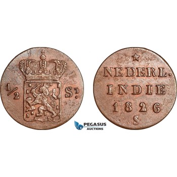 AI650, Netherlands East Indies, Sumatra, 1/2 Stuiver 1826 S, Utrecht mint, Lightly cleaned, EF