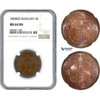 AI662, Hungary, 4 Krajczar 1868 KB, Kremnitz Mint, NGC MS64BN