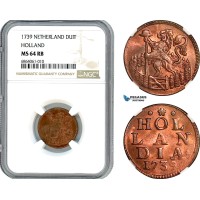 AI666, Netherlands, Holland, 1 Duit 1739, NGC MS64RB