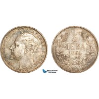 AI697, Bulgaria, Ferdinand, 5 Leva 1894 KB, Kremnitz Mint, Silver, Toned, XF