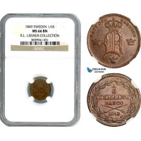 AI738, Sweden, Oscar I, 1/6 Skilling 1849, Stockholm Mint, SM 35, NGC MS66BN, Ex. Lissner collection