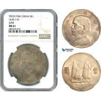 AI756, China, Republic, Junk Dollar Yr. 23 (1934) Shanghai Mint, Silver, L&M 110, NGC MS61