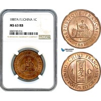 AI761, French Indo-China, 1 Centime 1887 A, Paris Mint, NGC MS63RB