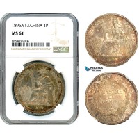 AI762, French Indo-China, 1 Piastre 1896 A, Paris Mint, Silver, NGC MS61