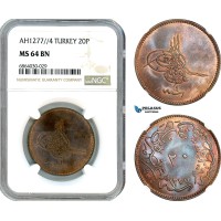 AI794, Turkey, Ottoman Empire, Abdülaziz, 20 Para 1277//4, Kostantiniye Mint, NGC MS64BN