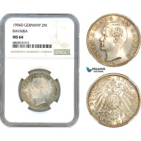 AI811, Germany, Bavaria, Otto, 2 Mark 1904 D, Munich Mint, Silver, NGC MS64