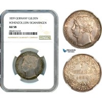 AI813, Germany, Hohenzollern-Sigmaringen, Charles, 1 Gulden 1839, Silver, NGC AU58, Pop 1/0