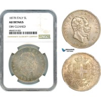 AI820, Italy, Vitt. Emanuele II, 5 Lire 1877 R, Rome Mint, Silver, NGC AU Det.