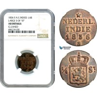 AI878, Netherlands East Indies, Willem I, 1/4 Stuiver 1836 S, Utrecht Mint, Large "S" of "ST" NGC AU Det.