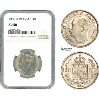 AI880, Romania, Carol II, 100 Lei 1936, Bucharest Mint, NGC AU58