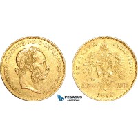 AI903, Austria, Franz Joseph, 4 Florins (Gulden)/ 10 Francs 1890, Vienna Mint, Gold, Rare date! VF-XF