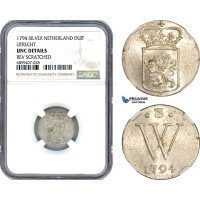 AI942, Netherlands West Indies (slab error) 2 Stuiver 1794, Utrecht, Silver, NGC UNC Details