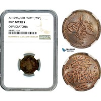 AI956, Egypt, Ottoman Empire, Abdul Hamid II, 1/20 Qirsh AH1293/35 H, Heaton Mint, NGC UNC Details