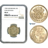 AI977, Luxembourg, 25 Centimes 1938, Coin Rotation, NGC MS64